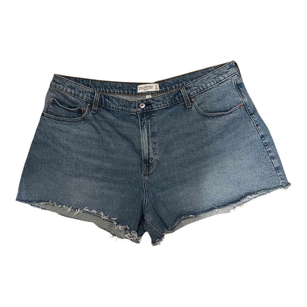 Abercrombie & Fitch High Rise Dark Denim 90’s Relaxed Cutoff Short- Size 35/20 - Picture 1 of 6